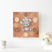 かわいいベビーベアキッズウォールクロック スクエア壁時計 (ホーム)