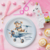 かわいいベビーベアパイロットブルー飛行機 ペーパープレート (パーティー)