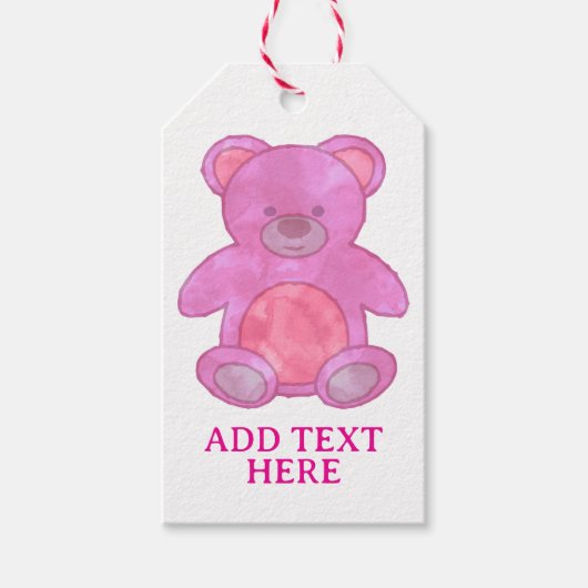 かわいいベビーベアーインピンクカスタム文字 ギフトタグ (正面)