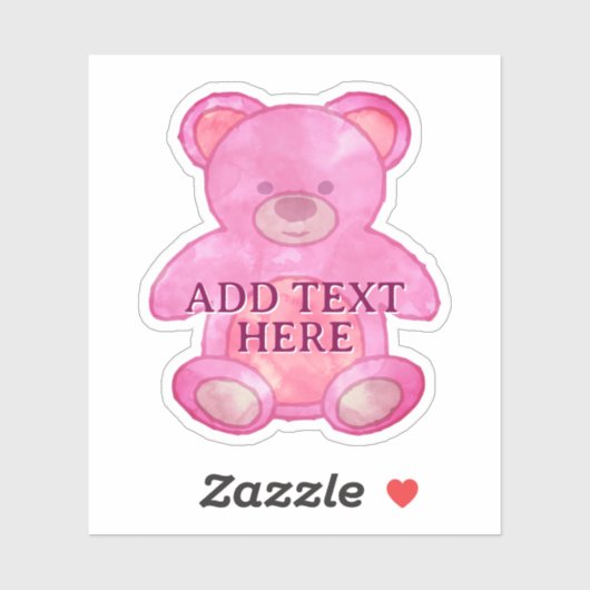 かわいいベビーベアーインピンクカスタム文字 シール (シート)