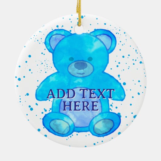 かわいいベビーベアーインブルーカスタム文字 セラミックオーナメント (裏面)