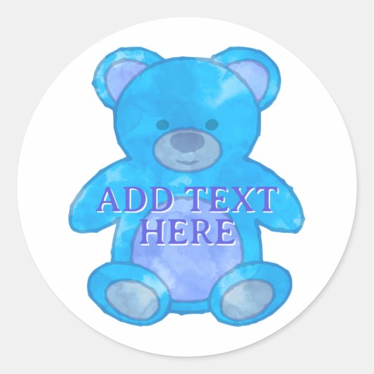 かわいいベビーベアーインブルーカスタム文字 ラウンドシール (正面)