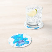 かわいいベビーベアーインブルーカスタム文字 ラウンドペーパーコースター (インサイチュ)