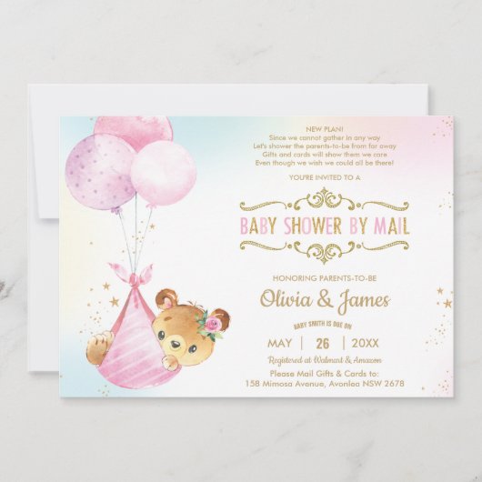 かわいいベビーベアーガールバーチャルベビーシャワーbyメール 招待状 (正面)