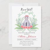 かわいいベビーベアーガールベビーシャワー 招待状 (正面)