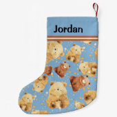 かわいいベビーベアーブルー追加の名前 スモールクリスマスストッキング (裏面)