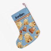かわいいベビーベアーブルー追加の名前 スモールクリスマスストッキング (裏面 (吊り時))