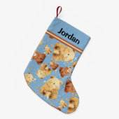 かわいいベビーベアーブルー追加の名前 スモールクリスマスストッキング (正面 (吊り時))