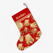 かわいいベビーベアーレッドの追加の名前 スモールクリスマスストッキング (裏面 (吊り時))
