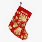 かわいいベビーベアーレッドの追加の名前 スモールクリスマスストッキング (正面 (吊り時))