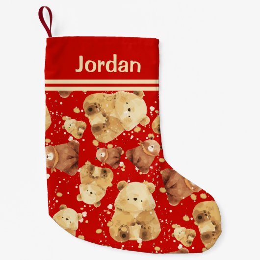 かわいいベビーベアーレッドの追加の名前 スモールクリスマスストッキング (正面)