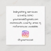かわいいベビーベビーカー紫ハートベビーシッター スクエア名刺 (裏面)