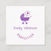 かわいいベビーベビーカー紫ハートベビーシッター スクエア名刺 (正面)
