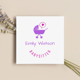 かわいいベビーベビーカー紫ハートベビーシッター スクエア名刺