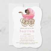 かわいいベビーベビーカーPramピンクバプテスマ《キリスト教》洗礼式や命名式 招待状 (正面)