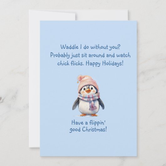 かわいいベビーペンギンおもしろいクリスマスユーモアのホリデーフラット カード (裏面)