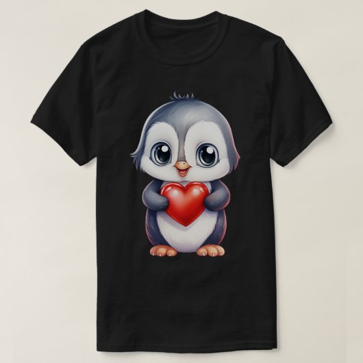 かわいいベビーペンギンがハートを持つ Tシャツ (デザイン正面)
