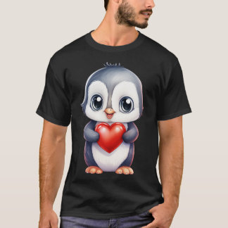 かわいいベビーペンギンがハートを持つ Tシャツ
