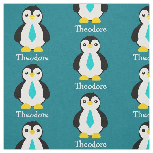かわいいベビーペンギンと青いネクタイ ファブリック (見本)