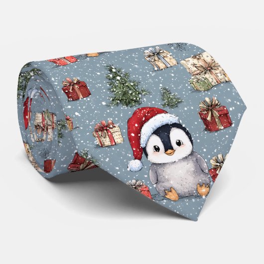 かわいいベビーペンギンのクリスマス ネクタイ (ロール)