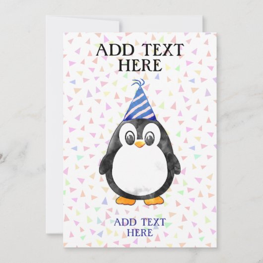 かわいいベビーペンギンの誕生日 招待状 (正面)