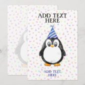 かわいいベビーペンギンの誕生日 招待状 (正面/裏面)