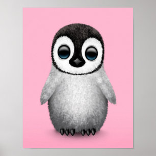 かわいいベビーペンギンオンピンク ポスター