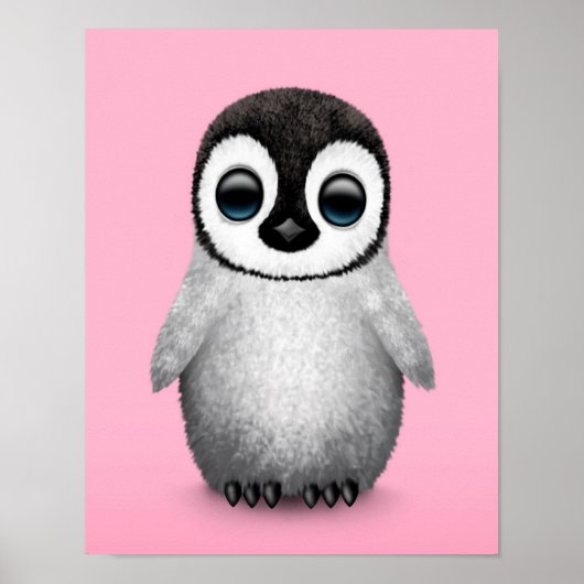 かわいいベビーペンギンオンピンク ポスター (正面)