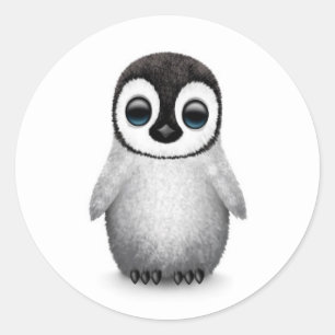 かわいいベビーペンギンオンホワイト ラウンドシール