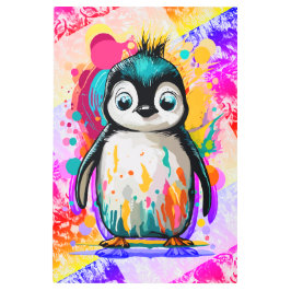 かわいいベビーペンギンカラフルペンギン絵を描ズ メタルプリント