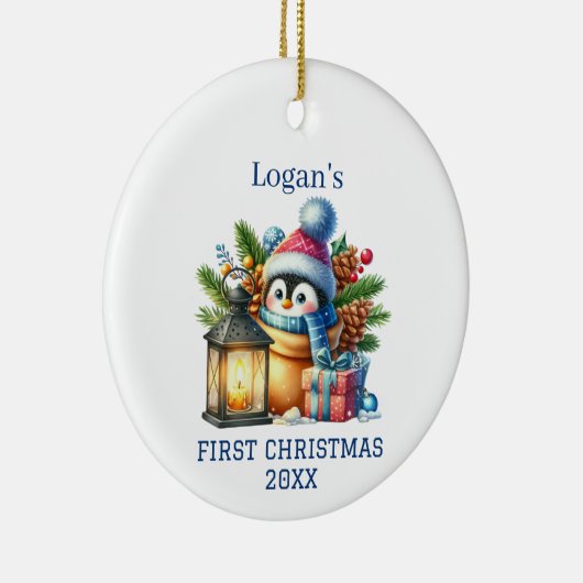 かわいいベビーペンギンクリスマス セラミックオーナメント (右)