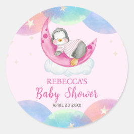 かわいいベビーペンギンピンクベビーシャワー ラウンドシール