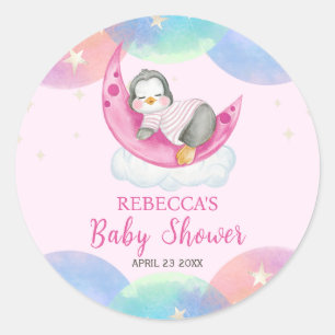 かわいいベビーペンギンピンクベビーシャワー ラウンドシール