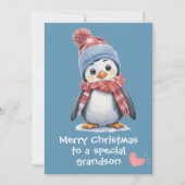 かわいいベビーペンギンブルークリスマスホリデ子供へィ カード (正面)