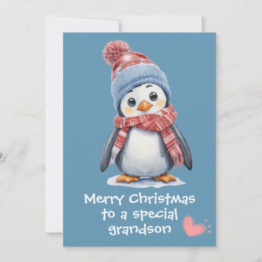 かわいいベビーペンギンブルークリスマスホリデ子供へィ カード (正面)