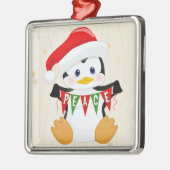 かわいいベビーペンギンホールディングピースバナー メタルオーナメント (左)