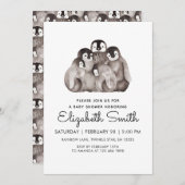 かわいいベビーペンギン冬の水の色ベビーシャワー 招待状 (正面/裏面)