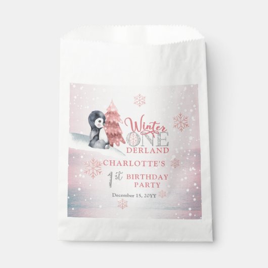かわいいベビーペンギン冬ワンダーランド1歳の誕生日C フェイバーバッグ (正面)