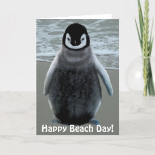 かわいいベビーペンギン恋人ビーチおもしろい誕生日カード カード