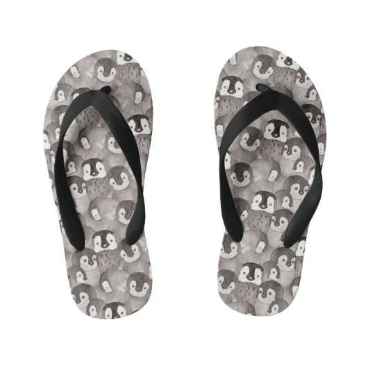 かわいいベビーペンギン水彩色 キッズビーチサンダル (フットベッド)