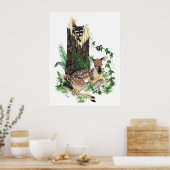 かわいいベビーホワイトテールディアファウンアンドラクーンプリント ポスター (キッチン)