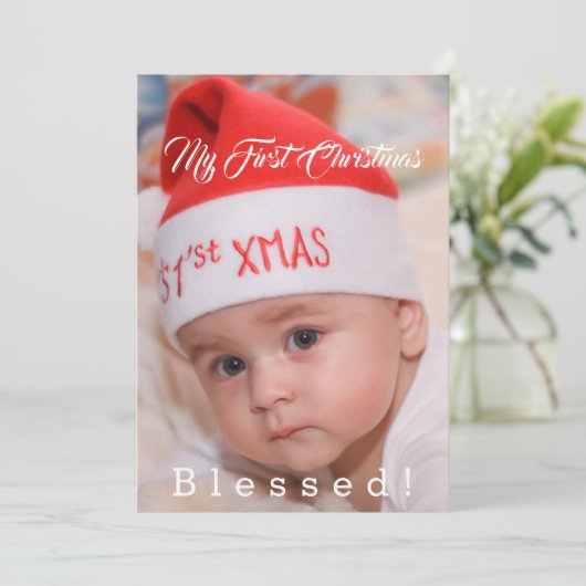 かわいいベビーマイ初めてのクリスマスサンタ帽子 シーズンカード (スタンド正面)