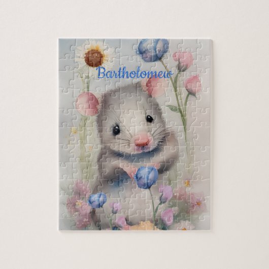 かわいいベビーマウスパステルウォーターカラー春の花 ジグソーパズル (縦)