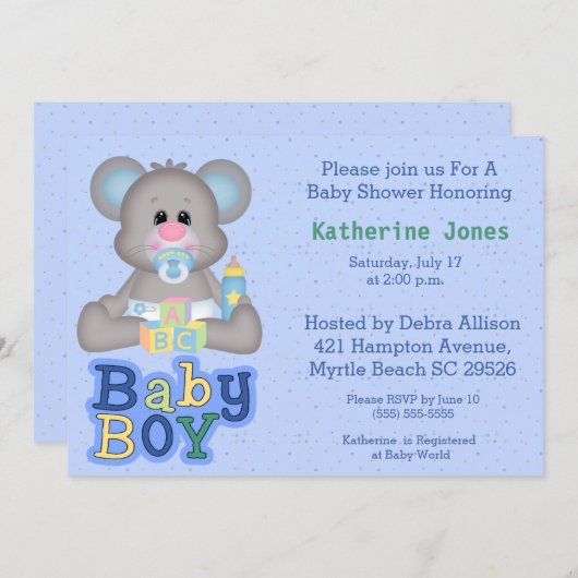 かわいいベビーマウス赤ちゃんシャワー招待状 招待状 (正面/裏面)