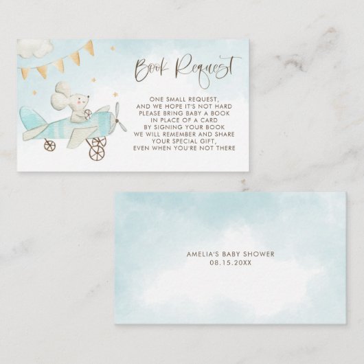 かわいいベビーマウス飛行機ベビーシャワー予約リクエスト エンクロージャーカード (正面/裏面)