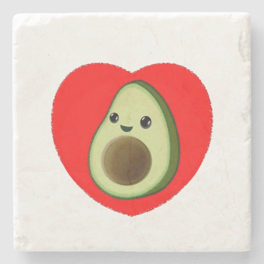 かわいいベビーマンガアボカド赤いハート ストーンコースター (正面)