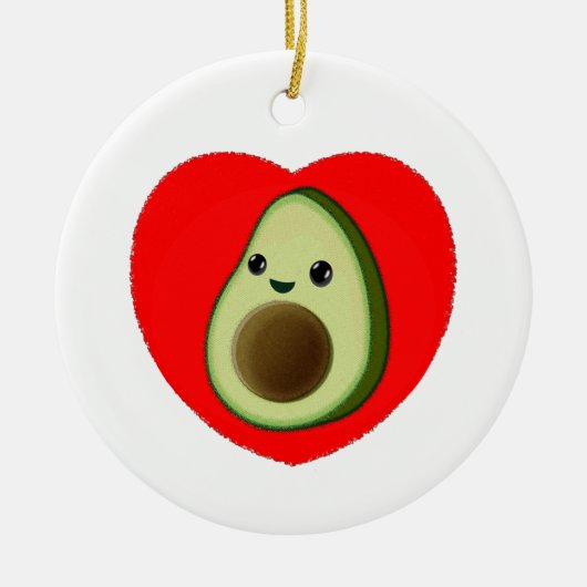 かわいいベビーマンガアボカド赤いハート セラミックオーナメント (正面)