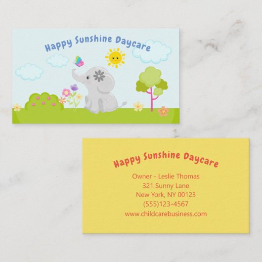 かわいいベビーマンガゾウと蝶の保育園 名刺 (正面/裏面)