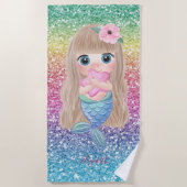 かわいいベビーマーメイドカラフルグリッター ビーチタオル (正面)