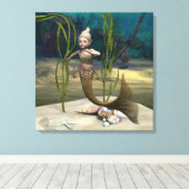 かわいいベビーマーメイド キャンバスプリント (インサイチュ (ウッドフロア))